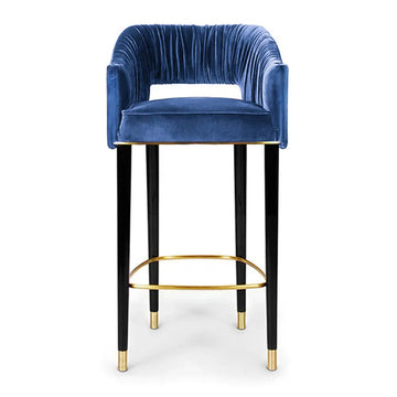 Modern Blue Velvet Counter Height Bar Stool with Footrest